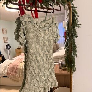 Hello Molly Ruffled Lace Mini Dress in Light Green
